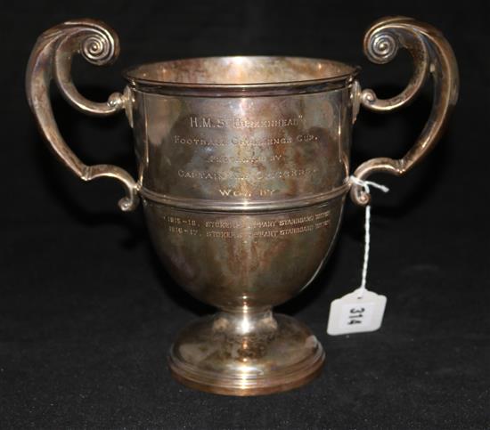 A George V Irish silver HMS Birkenhead Football Challenge cup, Dublin 1914, makers Wakely & Wheeler, 23cms